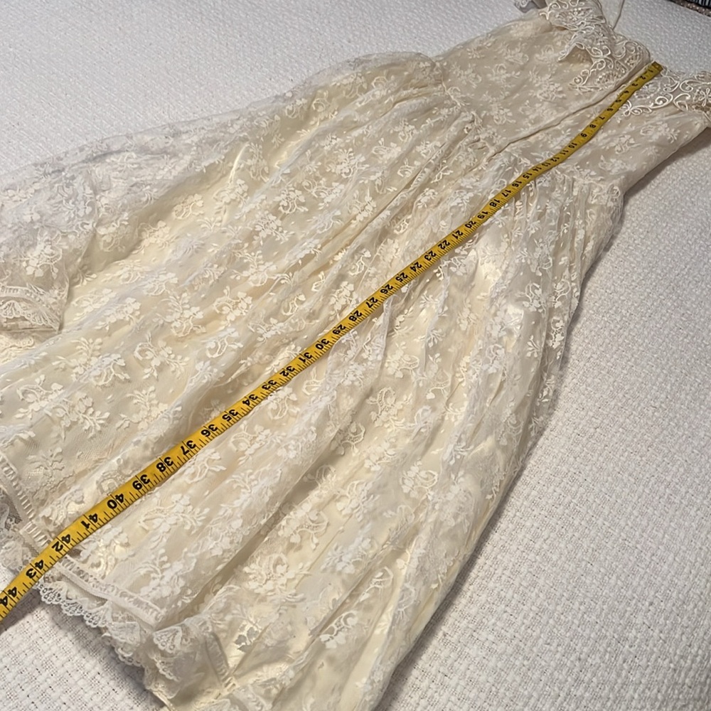 Vintage Jessica McClintock Off the Shoulder Ivory Lace Maxi Wedding Dress Size 8 - Picture 16 of 16